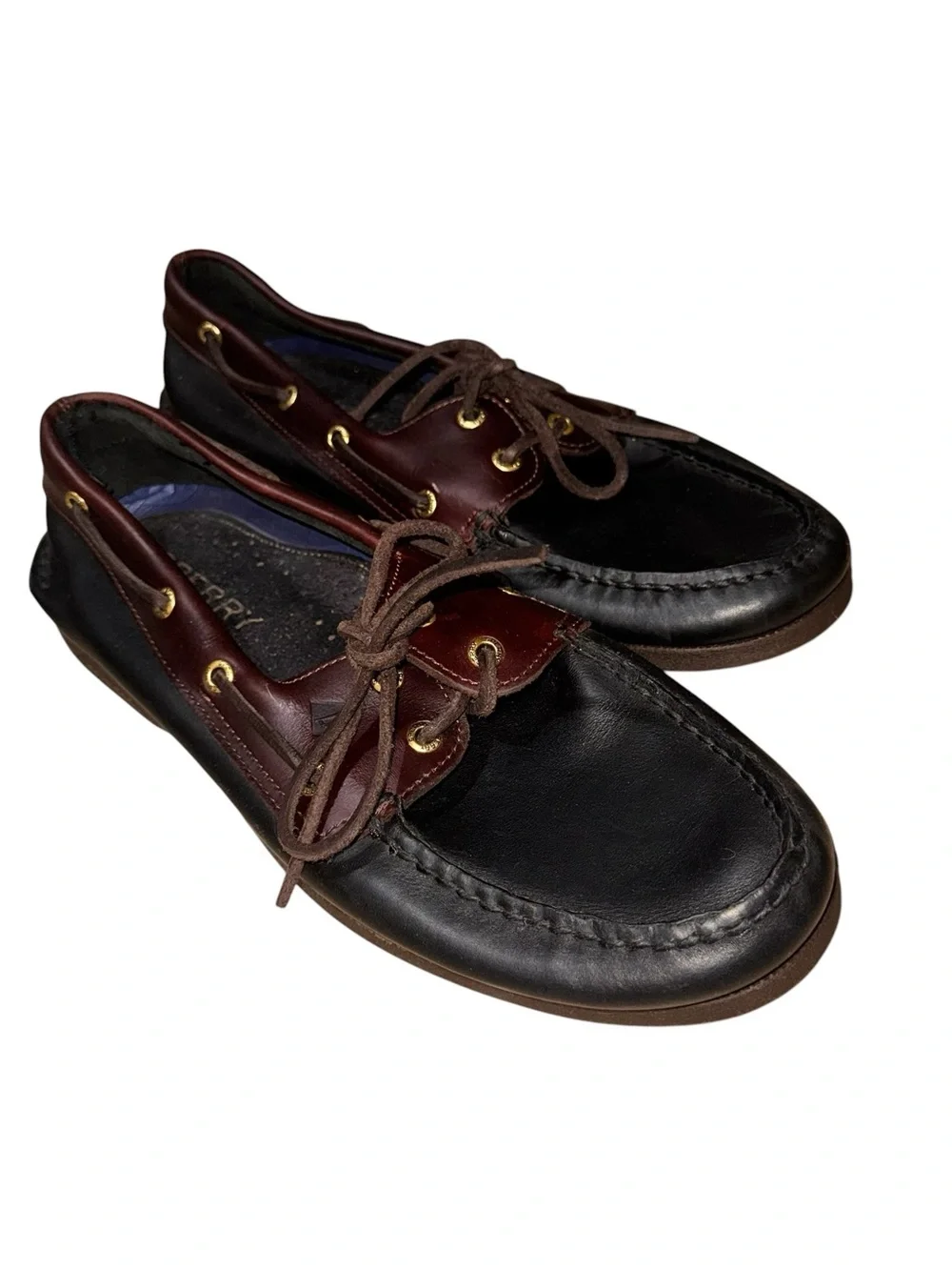 Sperry Men's 11.5 Top-Sider Original 2-Eye Boat Shoe Black And Brown Leather